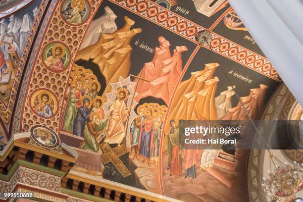 religious art inside the agios minas cathedral on crete - mar de creta imagens e fotografias de stock