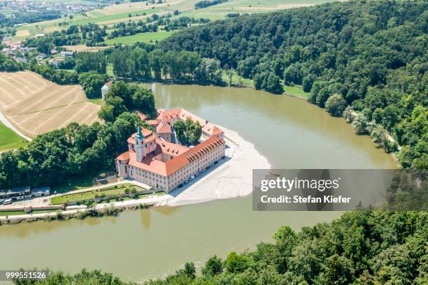 aerial view weltenburg benedictine abbey, on the danube, kelheim, bavaria, germany - niederbayern stock-fotos und bilder
