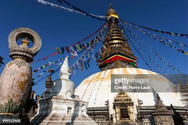 swayambhunath stupa, prayer flags, kathmandu, unesco world heritage site, nepal - kathmandu valley stock pictures, royalty-free photos & images