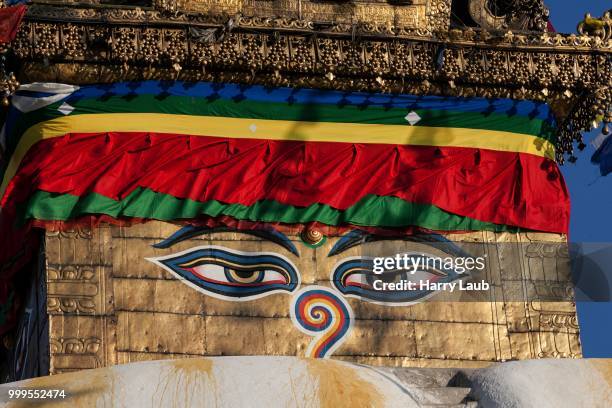 eyes of buddha, swayambhunath stupa, kathmandu, unesco world heritage site, nepal - kathmandu valley stock pictures, royalty-free photos & images