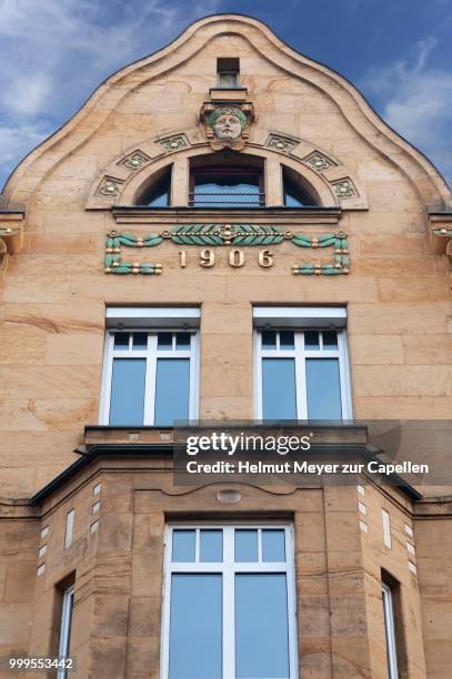 gable and upper facade of an art nouveau building from 1906, nuremberg, middle franconia, bavaria, germany - nouveau stock pictures, royalty-free photos & images