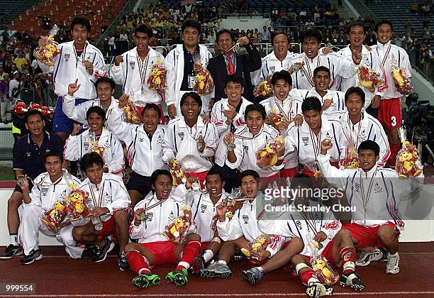 The Thailand Team poses for photographs during the Final match between Malaysia and Thailand held at the Shah Alam Stadium, Shah Alam, Selangor,...