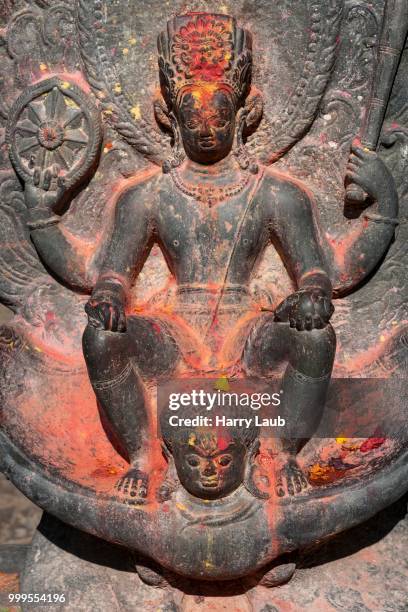 hindu figures in the hindu temple of changu narayan, changunarayan, nepal - kathmandu valley stock pictures, royalty-free photos & images