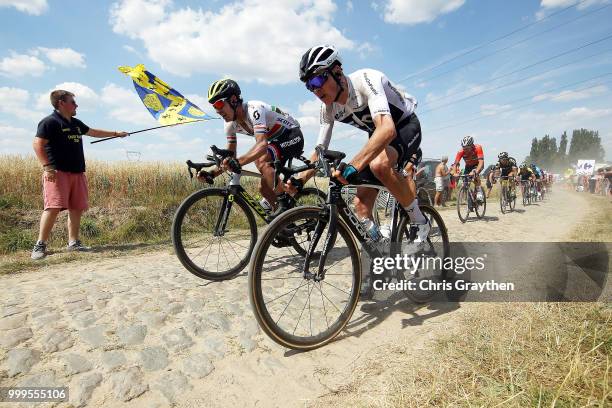 Christopher Froome of Great Britain and Team Sky / Daryl Impey of South Africa and Team Mitchelton-Scott / Mons En Pevele Cobbles Sector 1 / Pave /...