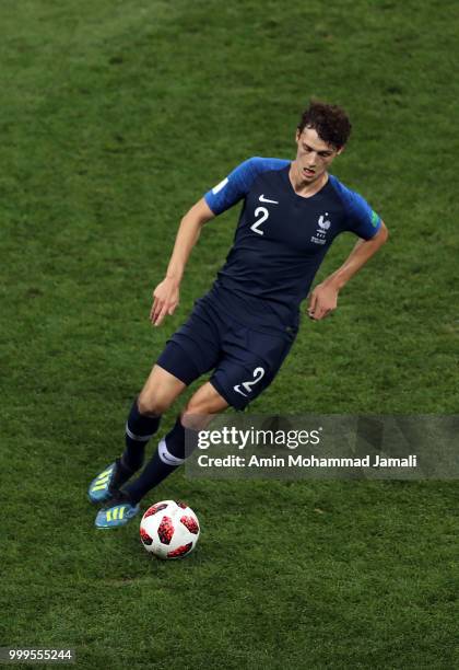 Benjamin Pavard of France controls the ball during the 2018 FIFA World Cup Russia Final between France and Croatia at Luzhniki Stadium on July 15,...