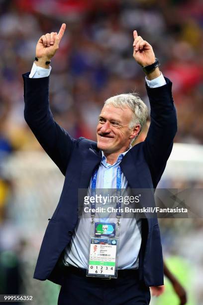 Head Coach of France Didier Deschamps celebrates victory after the 2018 FIFA World Cup Russia Final between France and Croatia at Luzhniki Stadium on...