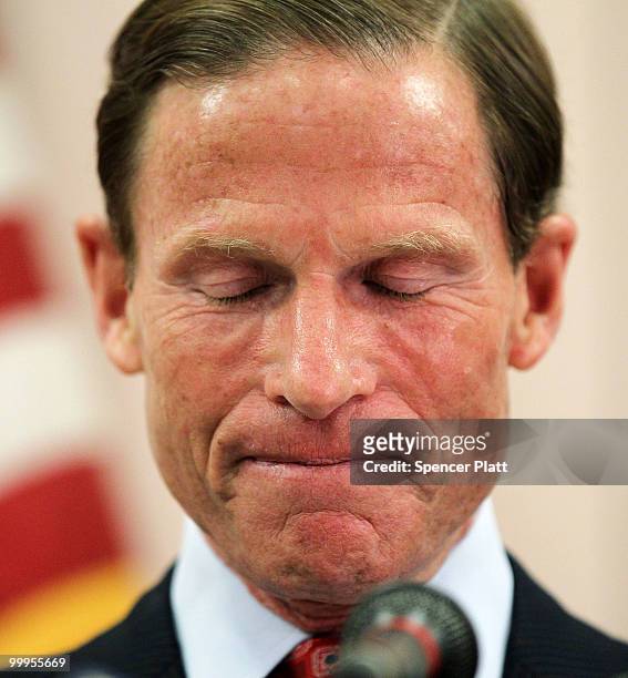 Democratic senatorial candidate, Attorney General of Connecticut Richard Blumenthal holds a press conference to explain the discrepancies in claims...
