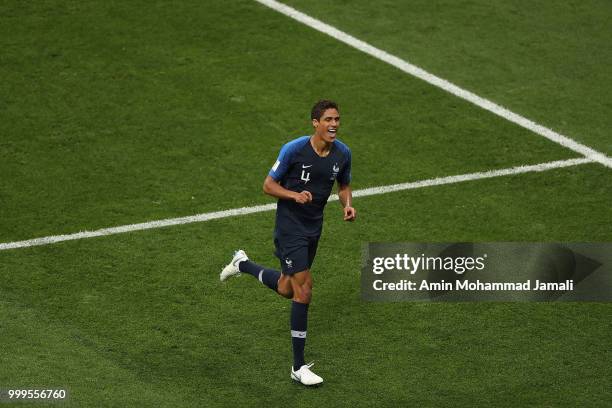 Raphael Varane celebrates after the first goal of his team during the 2018 FIFA World Cup Russia Final between France and Croatia at Luzhniki Stadium...
