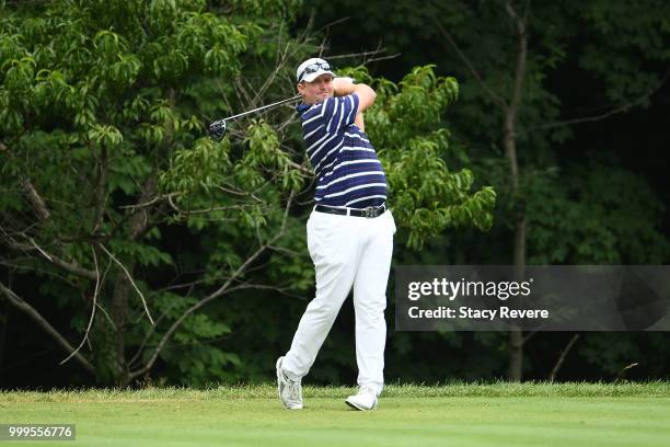 Steve Wheatcroft hits his tee shot on the second hole during the final round of the John Deere Classic at TPC Deere Run on July 15, 2018 in Silvis,...