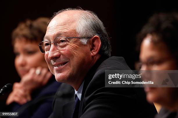 Secretary of the Interior Ken Salazar testifies before the Senate Environment and Public Works Committee about the government response to the oil...