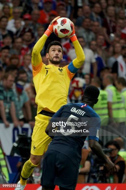 Hugo Lloris of France catches the ball during the 2018 FIFA World Cup Russia Final between France and Croatia at Luzhniki Stadium on July 15, 2018 in...