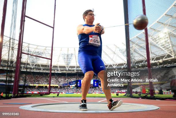 Rudy Winkler of France competes in the Men's Hammer during day two of the Athletics World Cup London at the London Stadium on July 15, 2018 in...