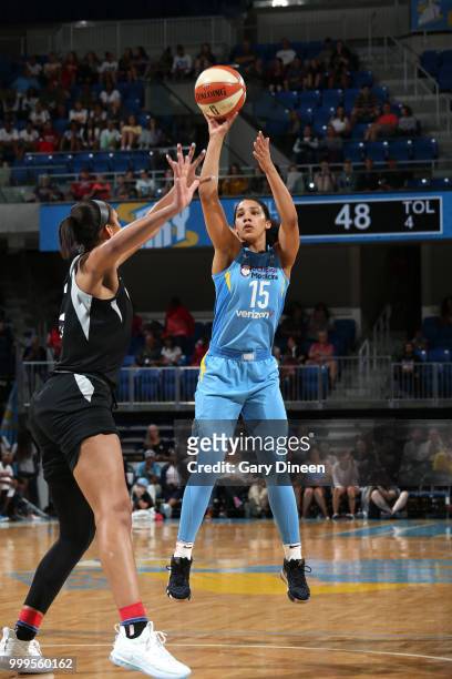 Gabby Williams of the Chicago Sky shoots the ball against the Las Vegas Aces on July 10, 2018 at the Wintrust Arena in Chicago, Illinois. NOTE TO...