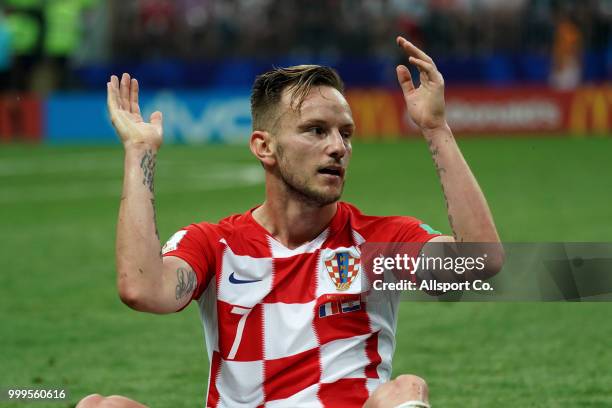 Ivan Rakitic of Croatia reacts during the 2018 FIFA World Cup Russia Final between France and Croatia at Luzhniki Stadium on July 15, 2018 in Moscow,...