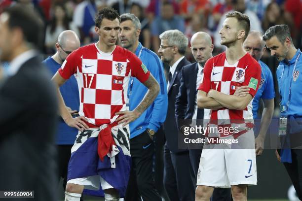 Mario Mandzukic of Croatia, Ivan Rakitic of Croatia during the 2018 FIFA World Cup Russia Final match between France and Croatia at the Luzhniki...