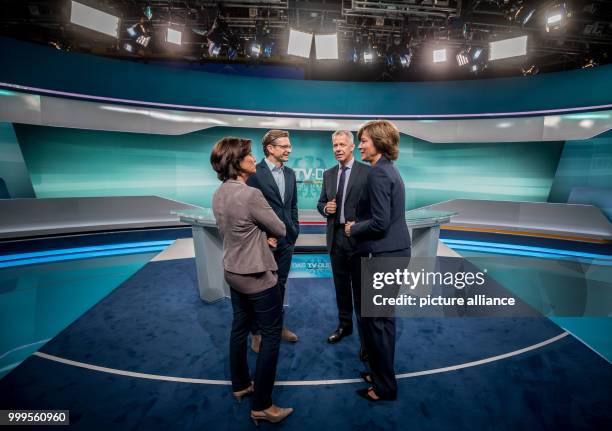 The moderators Claus Strunz , Sandra Maischberger, Maybrit Illner and Peter Kloeppel can be seen at the TV studio Adlershof in Berlin, Germany, 1...