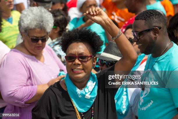 People take part in a march for the decriminalization of abortion in three circumstances -when the life of the pregnant woman is in danger, when the...