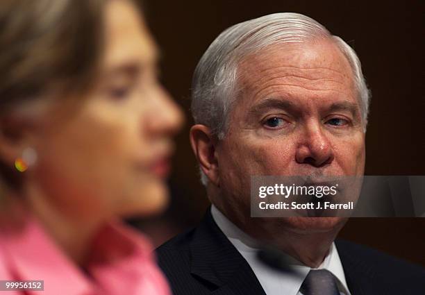 May 18: Secretary of State Hillary Rodham Clinton, and Defense Secretary Robert M. Gates during the Senate Foreign Relations hearing with Joint...