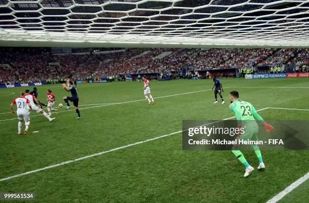 Paul Pogba of France scores his sides third goal past Goalkeeper Danijel Subasic of Croatia during the 2018 FIFA World Cup Final between France and...