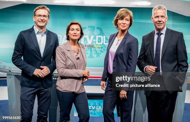 The moderators Claus Strunz , Sandra Maischberger, Maybrit Illner and Peter Kloeppel can be seen at the TV studio Adlershof in Berlin, Germany, 1...