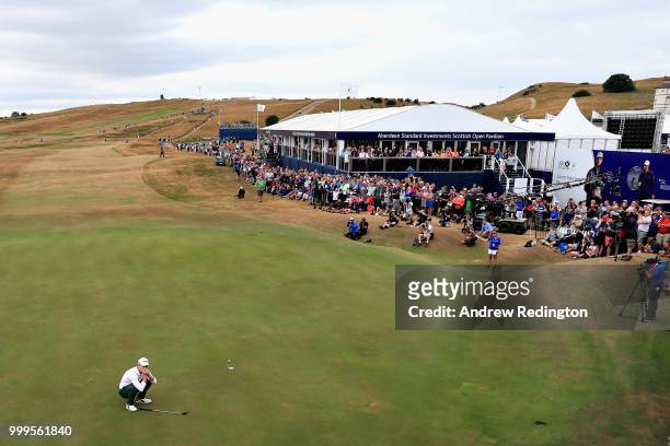 Brandon Stone of South Africa lines up his putt on hole eighteen during day four of the Aberdeen Standard Investments Scottish Open at Gullane Golf...
