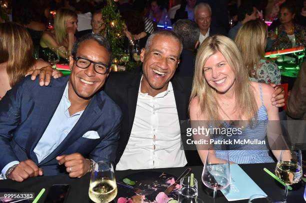 Sean Cohan, Tony Valentine and Lori Conkling attend the Parrish Art Museum Midsummer Party 2018 at Parrish Art Museum on July 14, 2018 in Water Mill,...