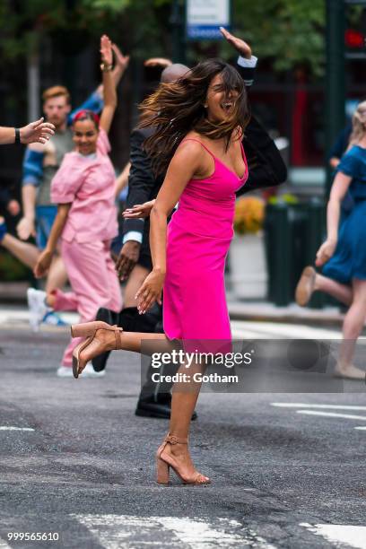 Priyanka Chopra is seen filming a scene for 'Isn't It Romantic?' in Midtown on July 15, 2018 in New York City.