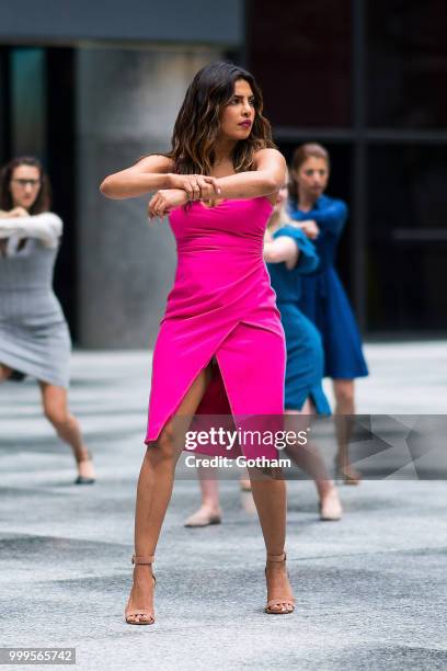 Priyanka Chopra is seen filming a scene for 'Isn't It Romantic?' in Midtown on July 15, 2018 in New York City.