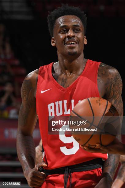 Antonio Blakeney of the Chicago Bulls looks on during the game against the Dallas Mavericks during the 2018 Las Vegas Summer League on July 11, 2018...