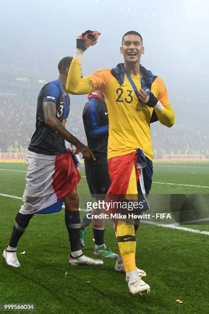 Alphonse Areola of France celebrates victory following the 2018 FIFA World Cup Final between France and Croatia at Luzhniki Stadium on July 15, 2018...