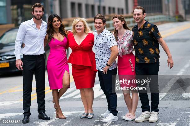 Liam Hemsworth, Priyanka Chopra, Rebel Wilson and Adam Devine are seen filming a scene for 'Isn't It Romantic?' in Midtown on July 15, 2018 in New...