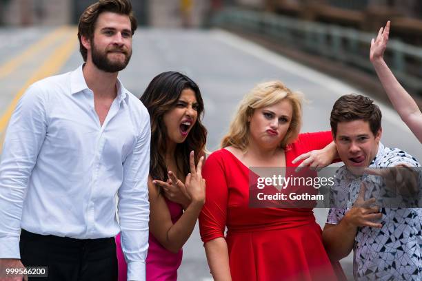 Liam Hemsworth, Priyanka Chopra, Rebel Wilson and Adam Devine are seen filming a scene for 'Isn't It Romantic?' in Midtown on July 15, 2018 in New...