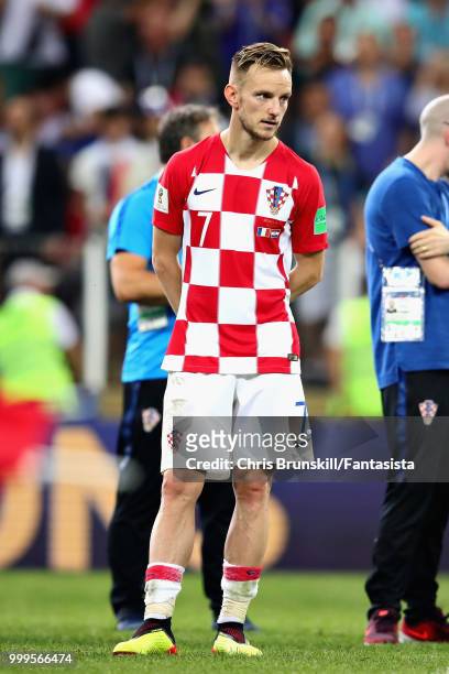 Ivan Rakitic of Croatia looks dejected after the 2018 FIFA World Cup Russia Final between France and Croatia at Luzhniki Stadium on July 15, 2018 in...