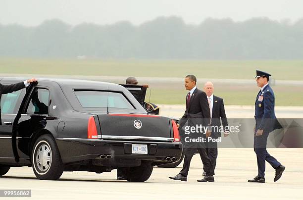 President Barack Obama enters his limo at Joint Base Andrews Naval Air Facility May 18, 2010 in Camp Springs, Maryland. Obama went to Youngstown,...