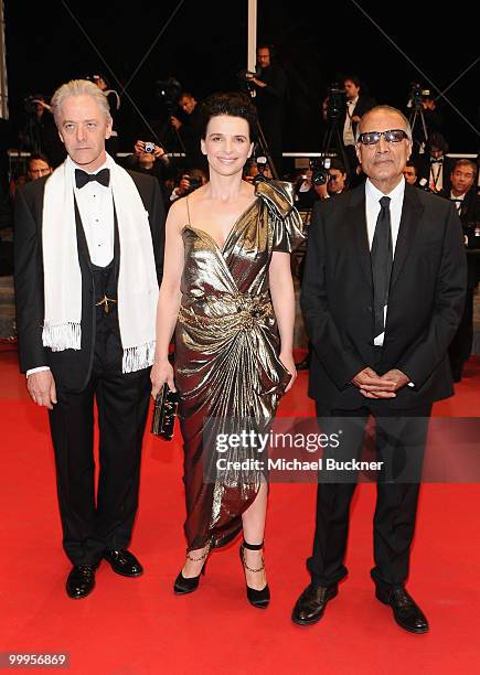 Director Abbas Kiarostami and actress Juliette Binoche with actor William Shimell attends the "Certified Copy" Premiere at the Palais des Festivals...