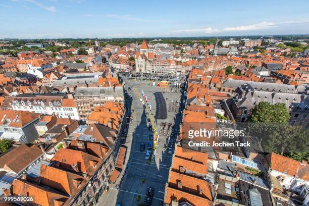 grand place, view from the belfry onto the historic centre, tournai, hainaut, belgium - hainaut stock pictures, royalty-free photos & images