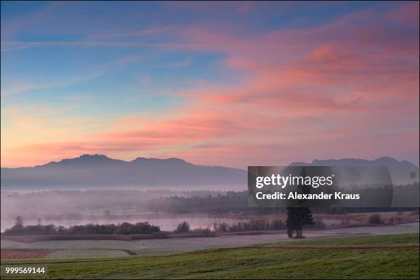 glowing sky above the lake of eschenau - kraus stock pictures, royalty-free photos & images