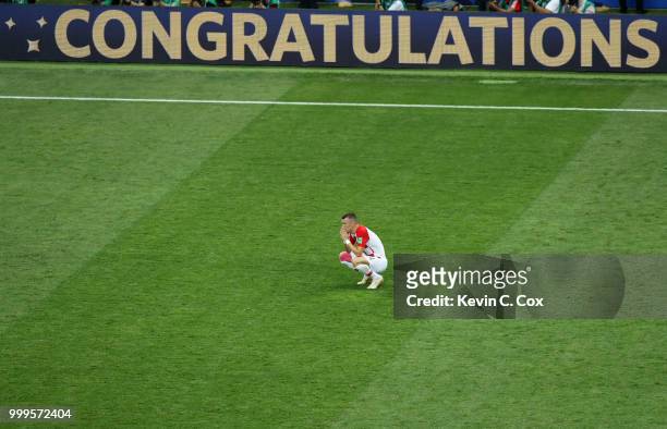 Ivan Perisic of Croatia reacts after defeat in the 2018 FIFA World Cup Final between France and Croatia at Luzhniki Stadium on July 15, 2018 in...