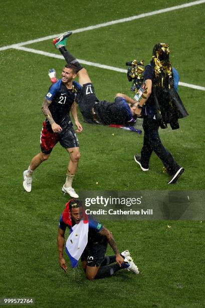 Corentin Tolisso of France celebrates following his sides victory in the 2018 FIFA World Cup Final between France and Croatia at Luzhniki Stadium on...