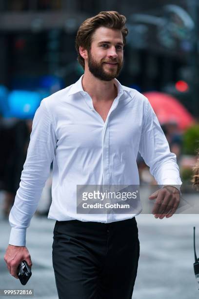 Liam Hemsworth is seen filming a scene for 'Isn't It Romantic?' in Midtown on July 15, 2018 in New York City.