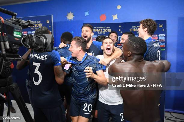 France players celebrate following their sides victory in the 2018 FIFA World Cup Final between France and Croatia at Luzhniki Stadium on July 15,...