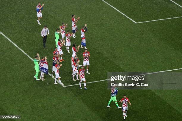 Croatia team applaud fans after the 2018 FIFA World Cup Final between France and Croatia at Luzhniki Stadium on July 15, 2018 in Moscow, Russia.