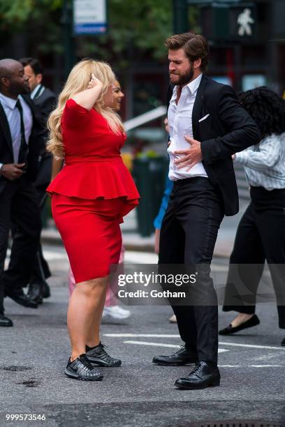 Rebel Wilson and Liam Hemsworth are seen filming a scene for 'Isn't It Romantic?' in Midtown on July 15, 2018 in New York City.