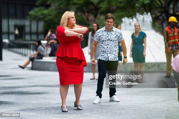 Rebel Wilson and Adam Devine are seen filming a scene for 'Isn't It Romantic?' in Midtown on July 15, 2018 in New York City.