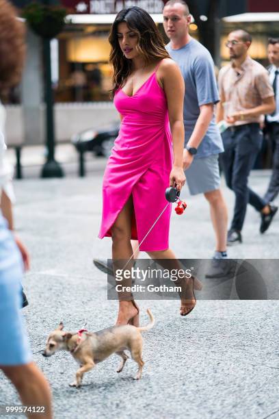 Priyanka Chopra is seen filming a scene for 'Isn't It Romantic?' in Midtown on July 15, 2018 in New York City.