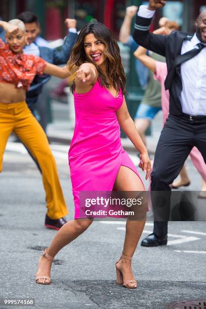 Priyanka Chopra is seen filming a scene for 'Isn't It Romantic?' in Midtown on July 15, 2018 in New York City.