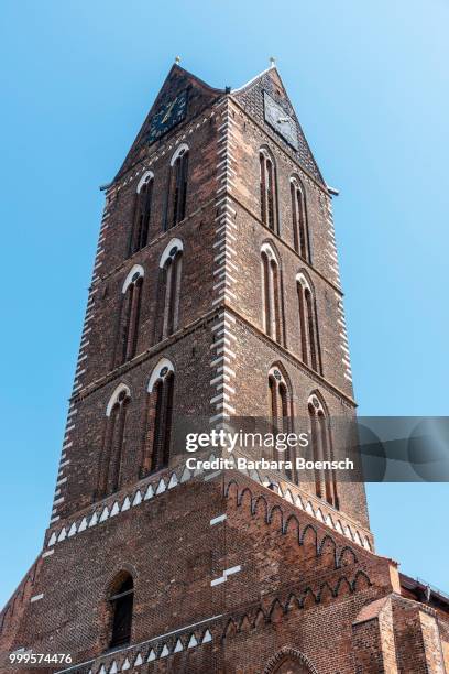 church tower of the church st. marien, brick building, wismar, mecklenburg-western pomerania, germany - wismar stock pictures, royalty-free photos & images