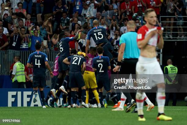 Players of France celebrate their second goal during the 2018 FIFA World Cup Russia Final between France and Croatia at Luzhniki Stadium on July 15,...
