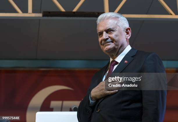 Turkish Grand National Assembly Speaker Binali Yildirim attends the July 15 Democracy and National Unity Day events at July 15th Kizilay National...