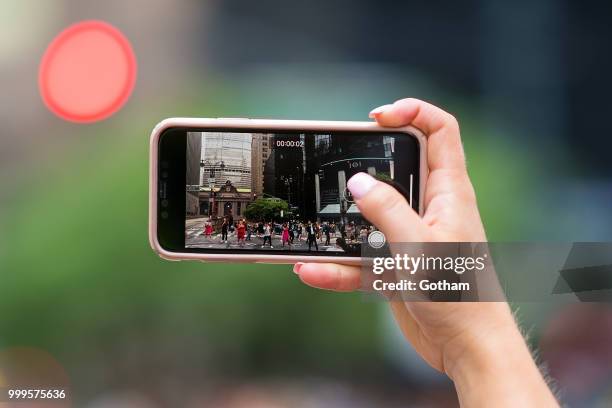 General view of atmosphere while filming a scene for 'Isn't It Romantic?' in Midtown on July 15, 2018 in New York City.